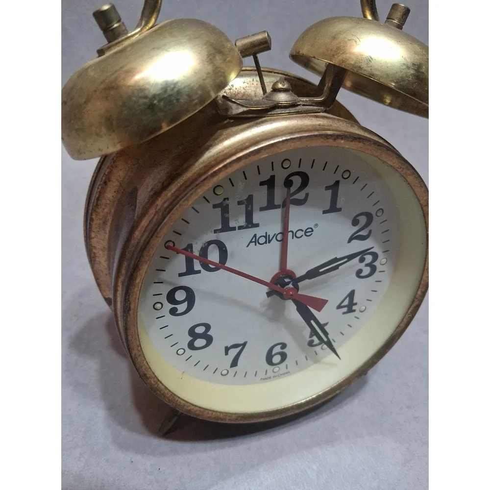 Advance Twin Bell Alarm Clock Gold Vintage Style Metal Loud Alarm Classic